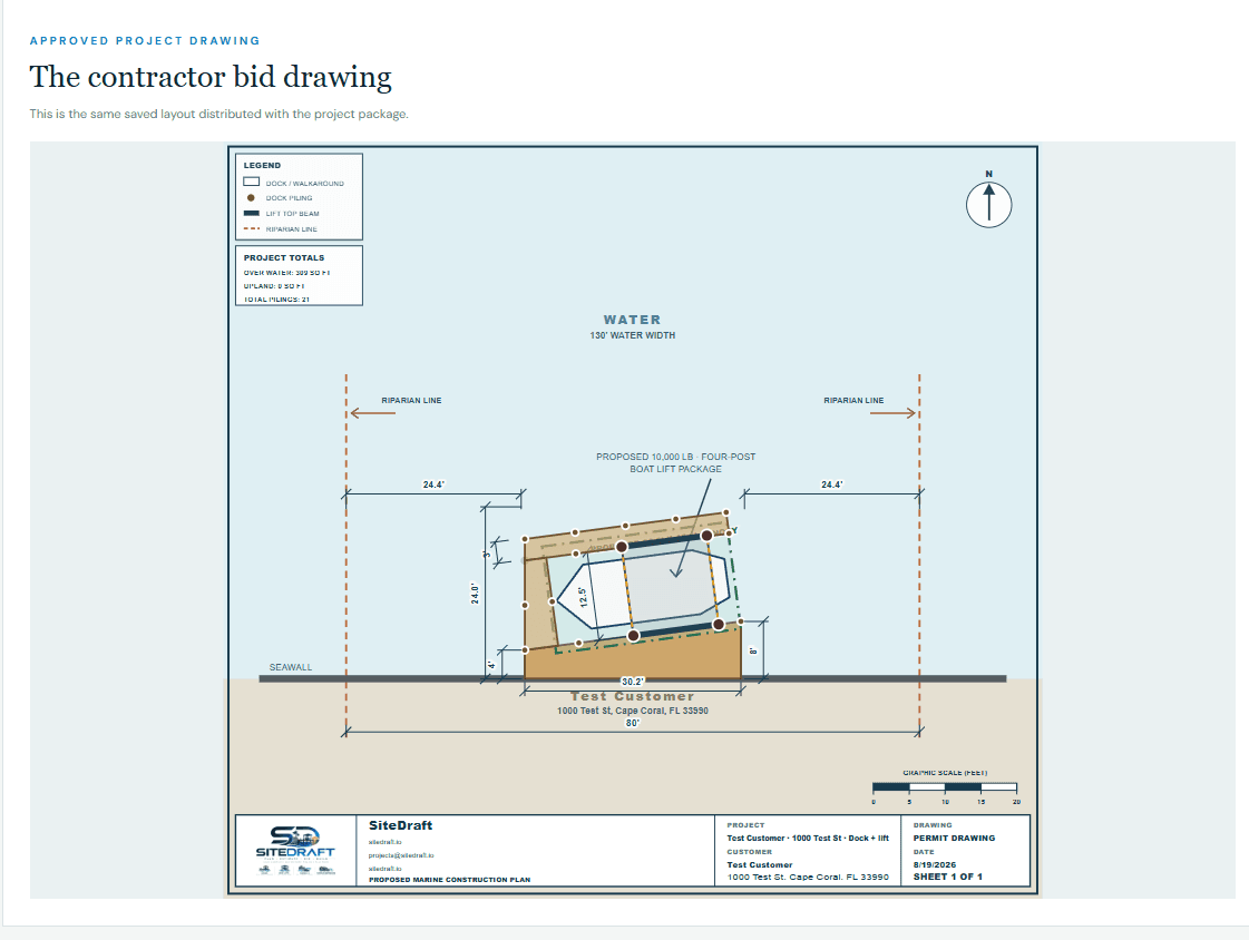 Approved Angled Terminus dock and boat-lift project drawing