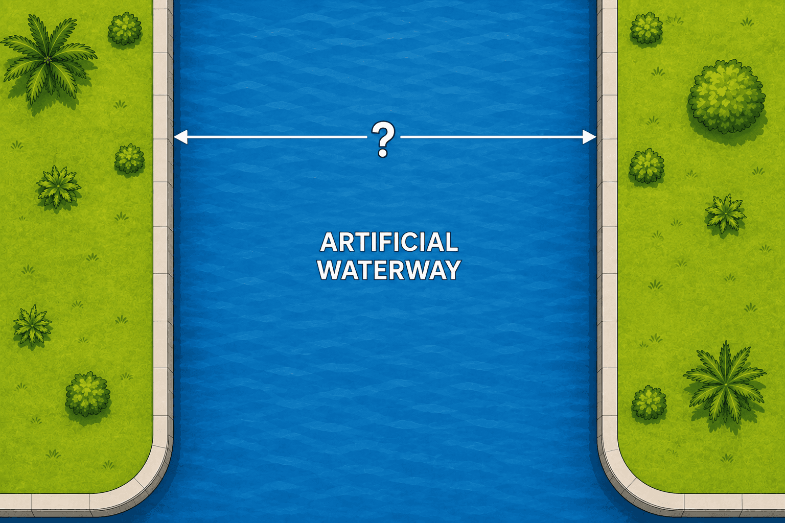 Illustration showing a waterway-width measurement across a Cape Coral canal