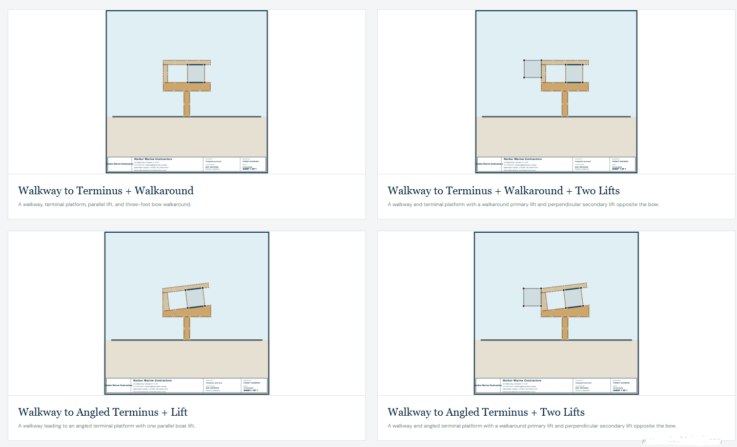 Examples of four additional adjustable Contractor Pro walkway, terminus, and two-lift templates